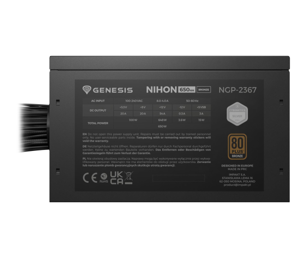 Genesis GENESIS NIHON 650NM CZARNY 650W 80+ BRONZE ATX 3.1 - 1545697 - zdjęcie 4